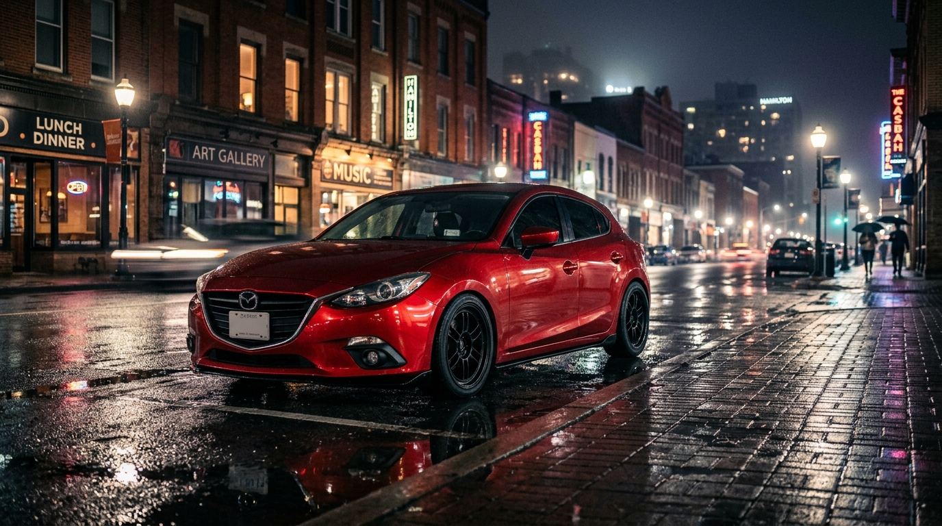 Cinematic silver convertible at night